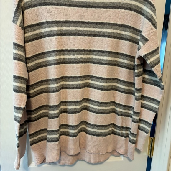 Light pink stripes grey lite weight sweater from J Jill. - Picture 2 of 4